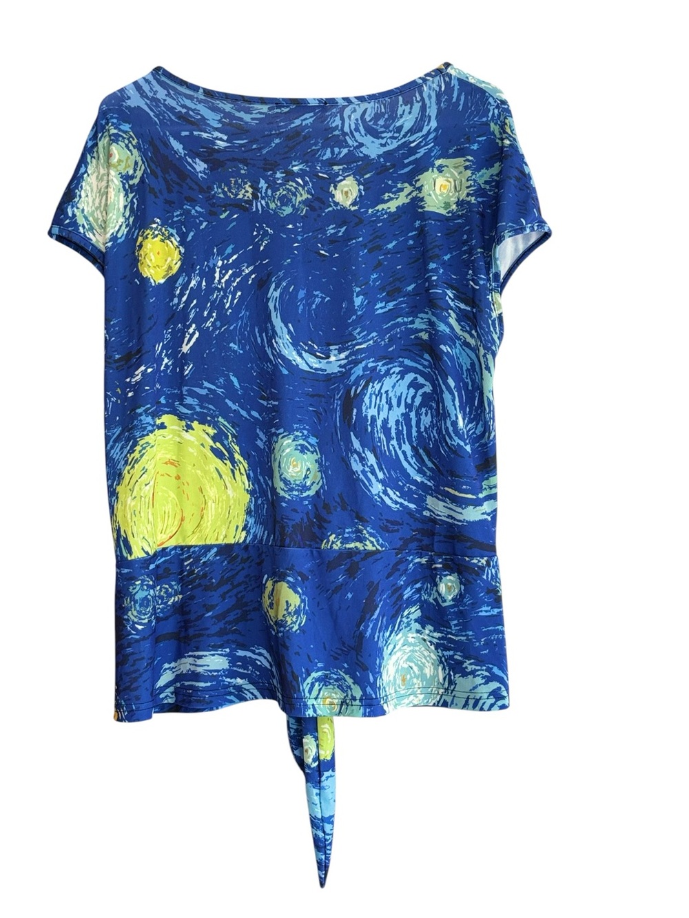 Lily by Firmiana XL Starry Night Print Tie Front Top Van Gogh Inspired Blouse - Picture 2 of 7